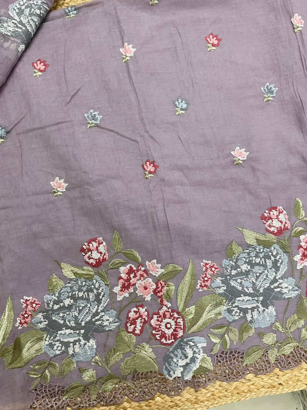 Pure Chanderi Embroidered Suit - Lavender