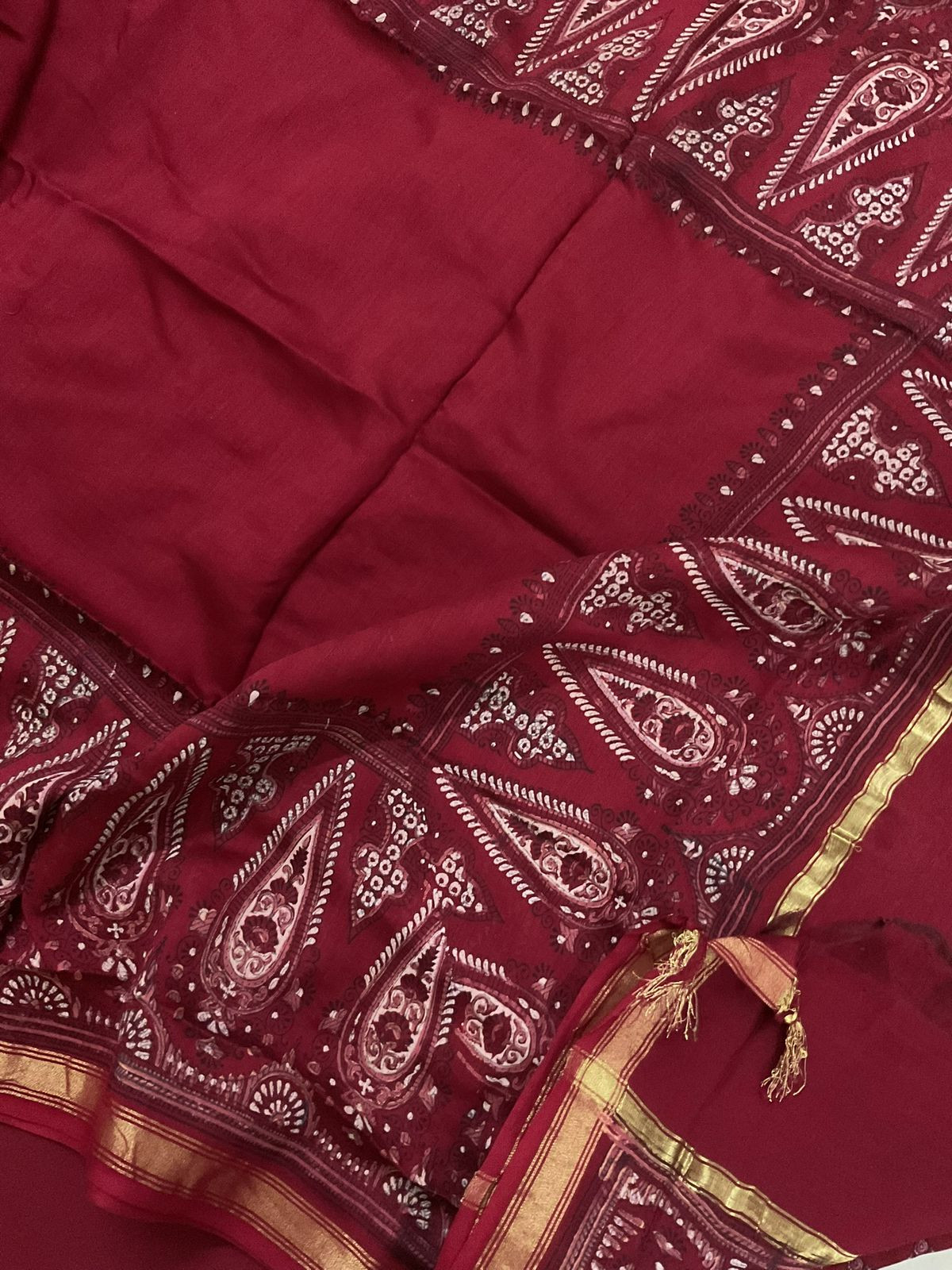 Pure Cotton Printed Embroidered Suit - Maroon