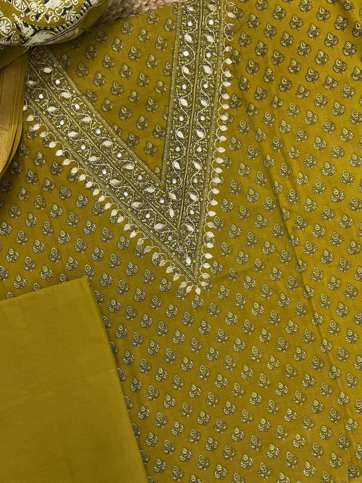 Pure Cotton Printed Embroidered Suit - Yellow