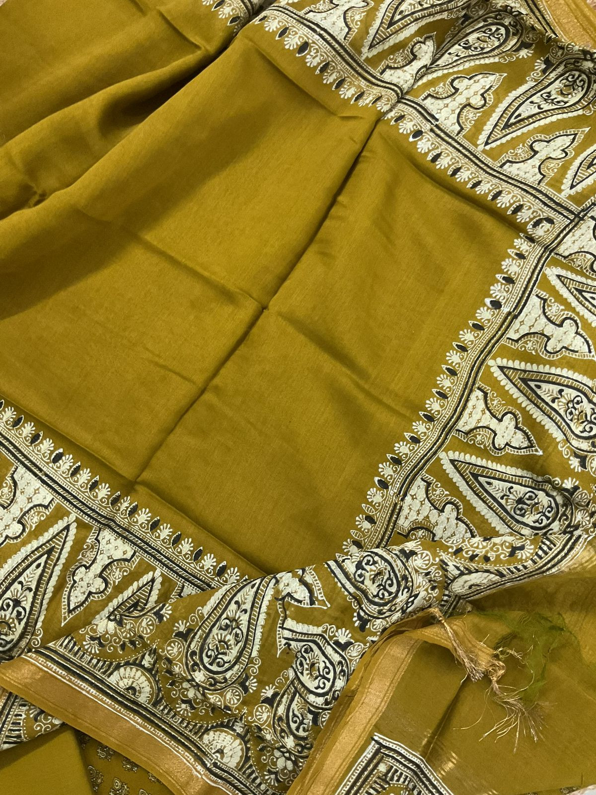 Pure Cotton Printed Embroidered Suit - Yellow