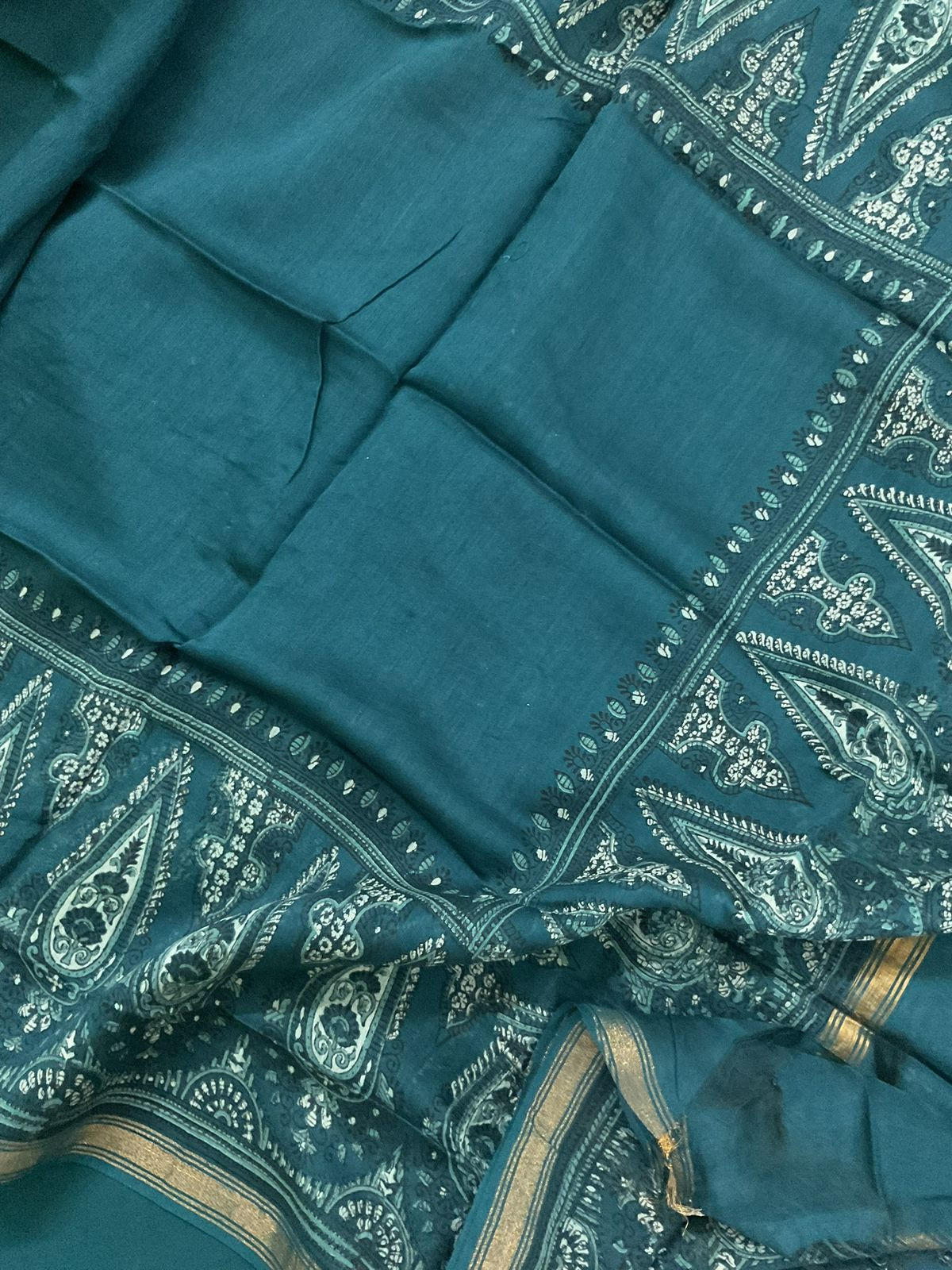 Pure Cotton Printed Embroidered Suit - Blue