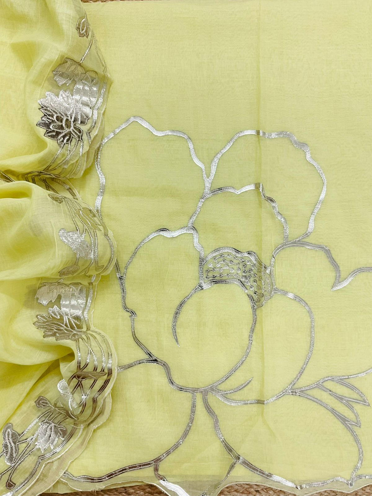 Pure Chanderi Embroidered Suit - Yellow