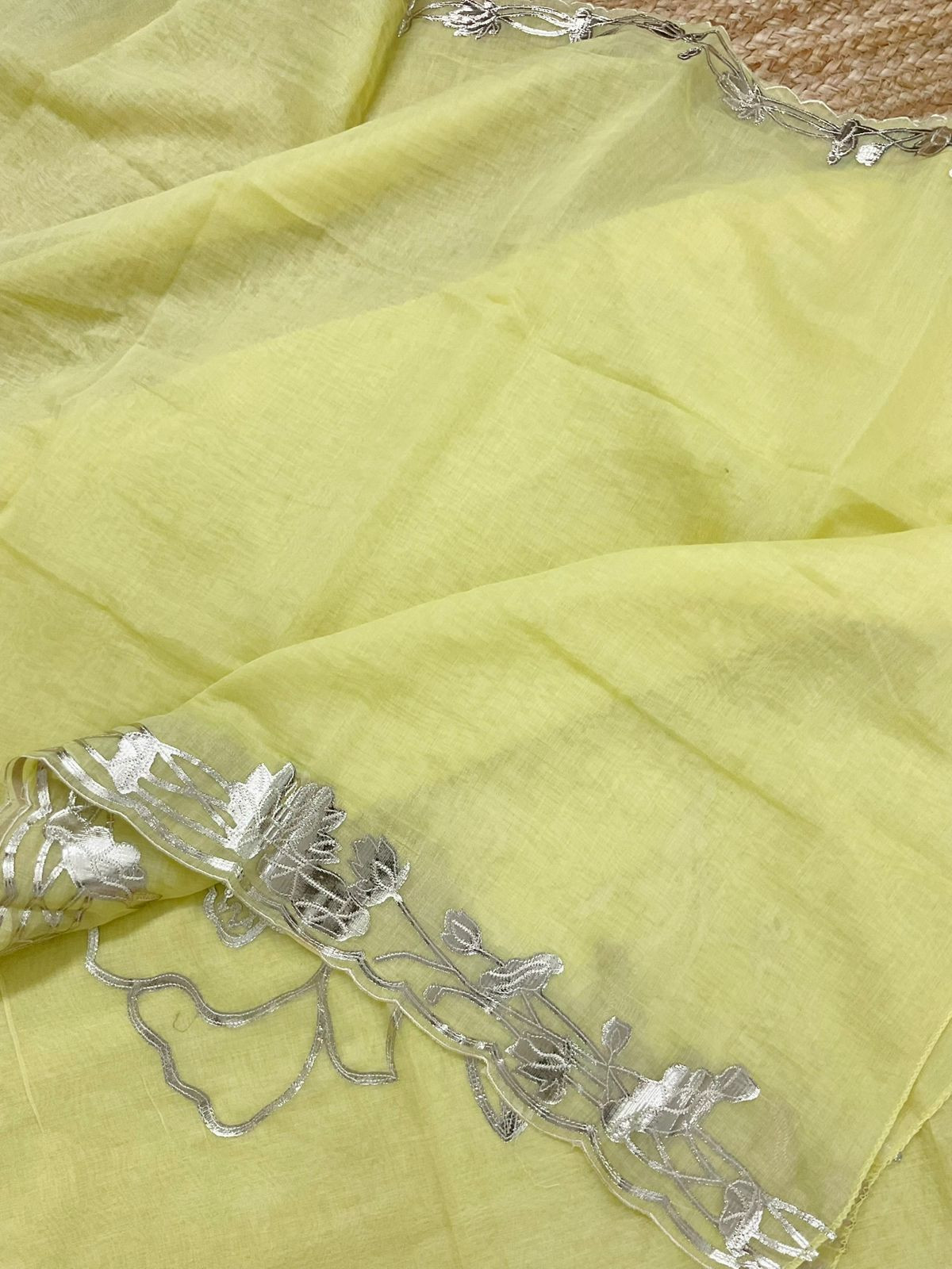 Pure Chanderi Embroidered Suit - Yellow