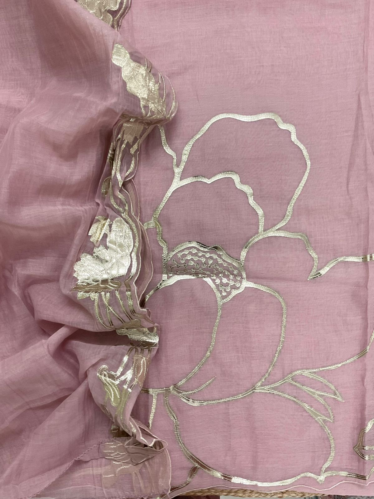 Pure Chanderi Embroidered Suit - Pink