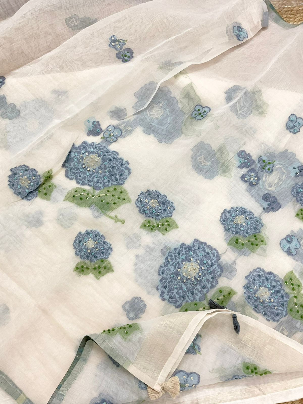 Pure Slub Chanderi Jamdani Weaved Embroidered Suit - Off White