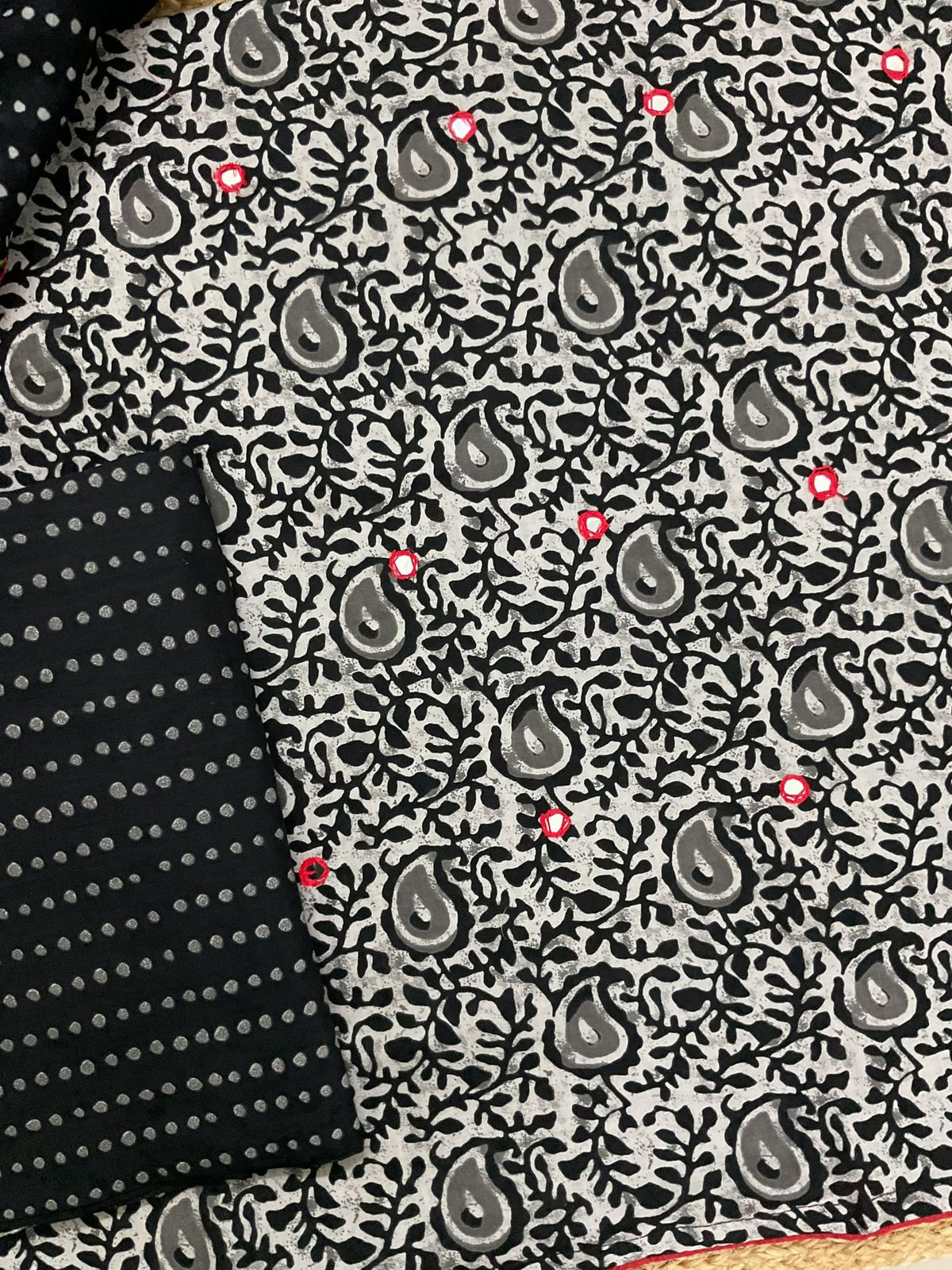 Pure Cotton Printed Embroidered Suit - Grey