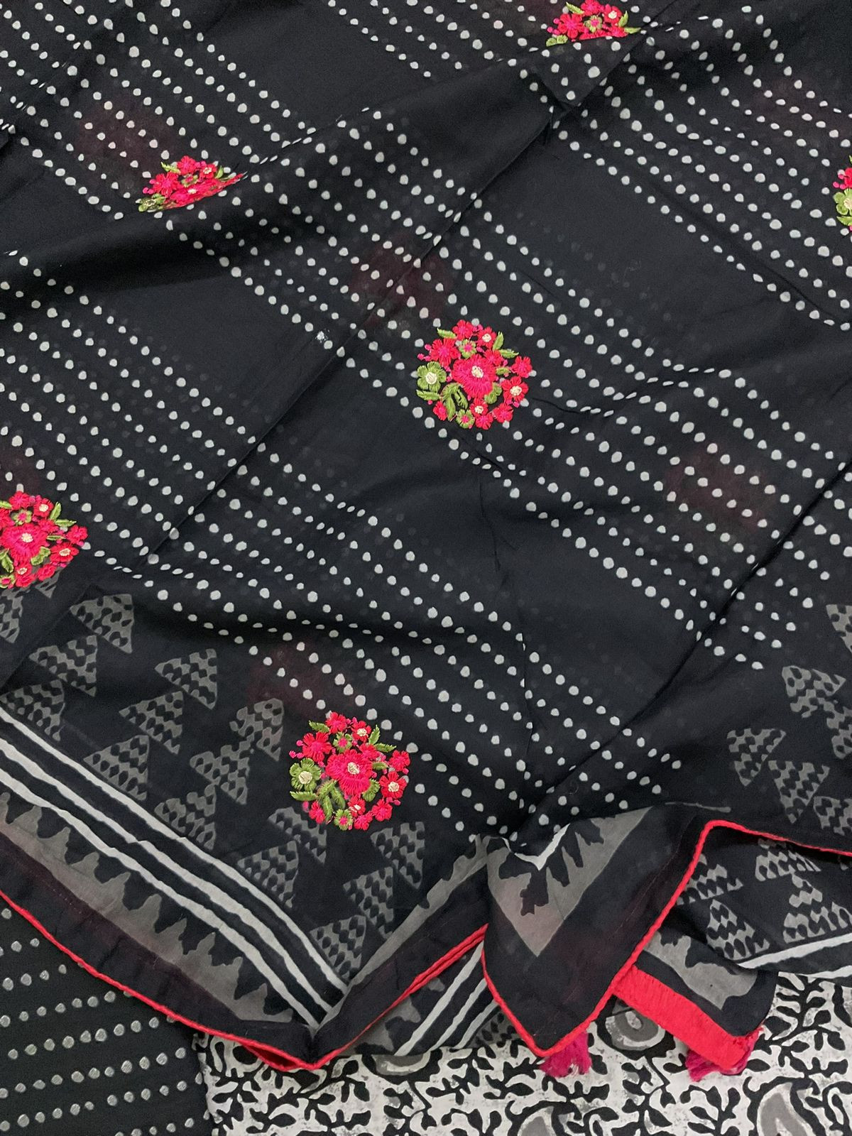 Pure Cotton Printed Embroidered Suit - Grey