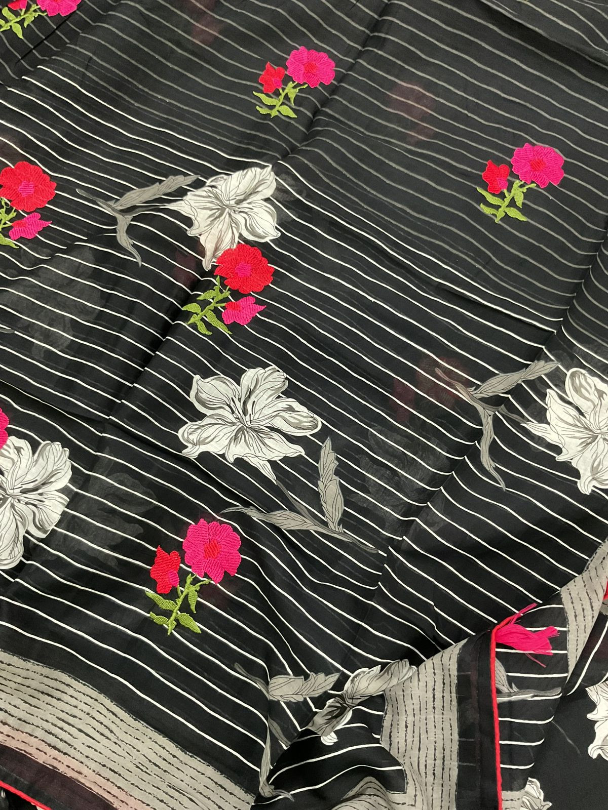 Pure Cotton Printed Embroidered Suit - Black