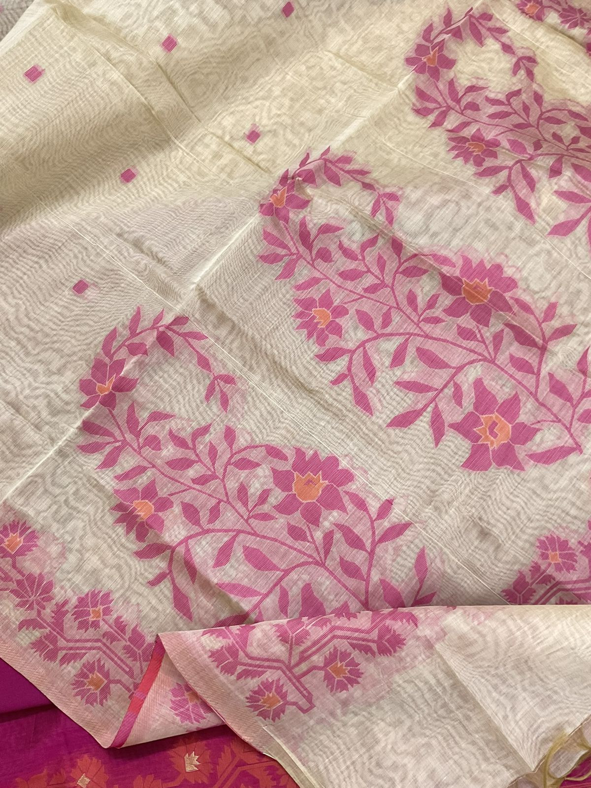 Soft Slub Chanderi Jamdani Weaved Embroidered Suit - Pink