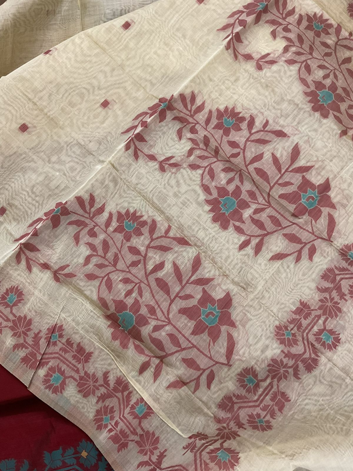 Soft Slub Chanderi Jamdani Weaved Embroidered Suit - Maroon