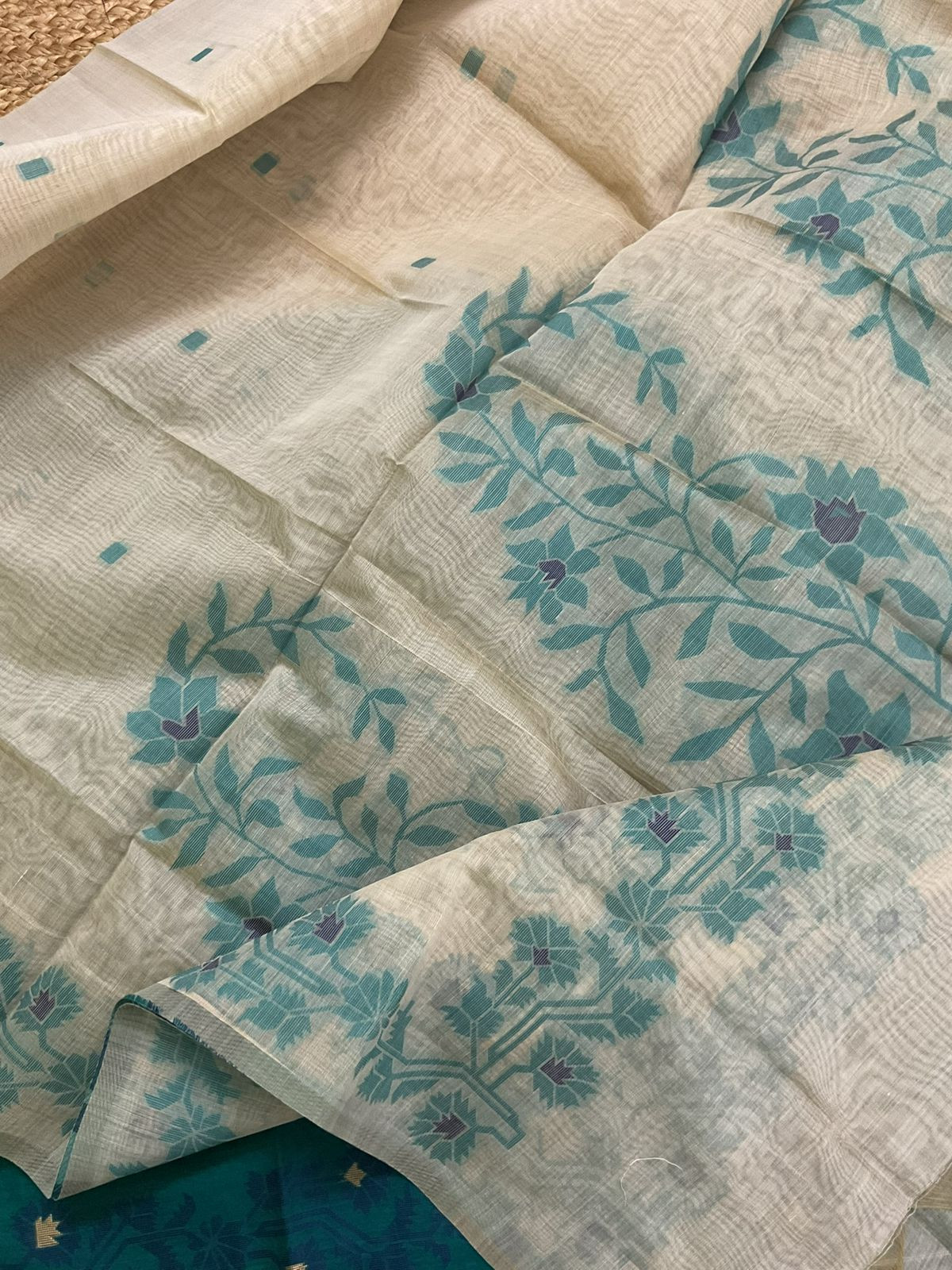 Soft Slub Chanderi Jamdani Weaved Embroidered Suit - Green