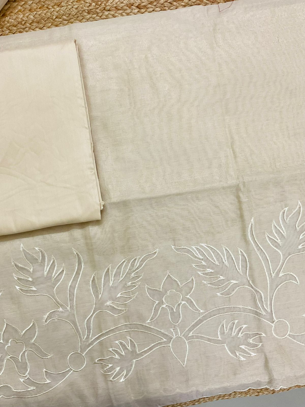 Soft Tissue Chanderi Embroidered Suit - Beige