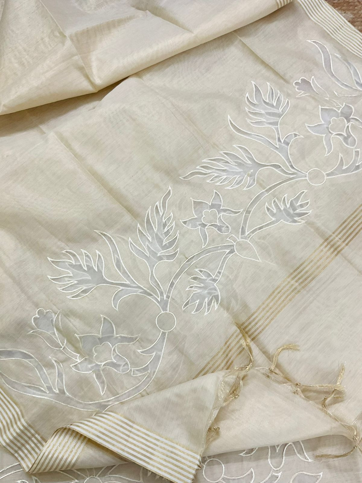 Soft Tissue Chanderi Embroidered Suit - Beige