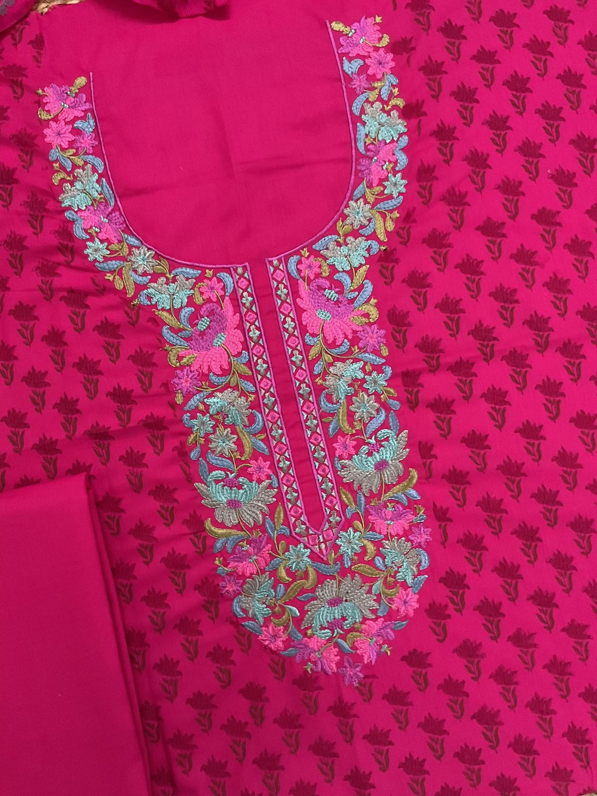 Soft Lizzie Bizzie Cotton Block Printed Embroidered Suit - Pink