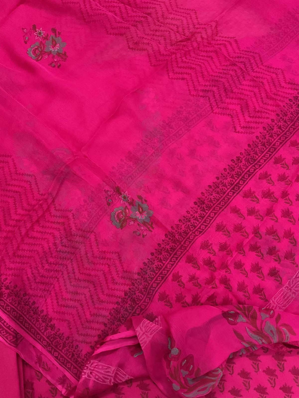 Soft Lizzie Bizzie Cotton Block Printed Embroidered Suit - Pink