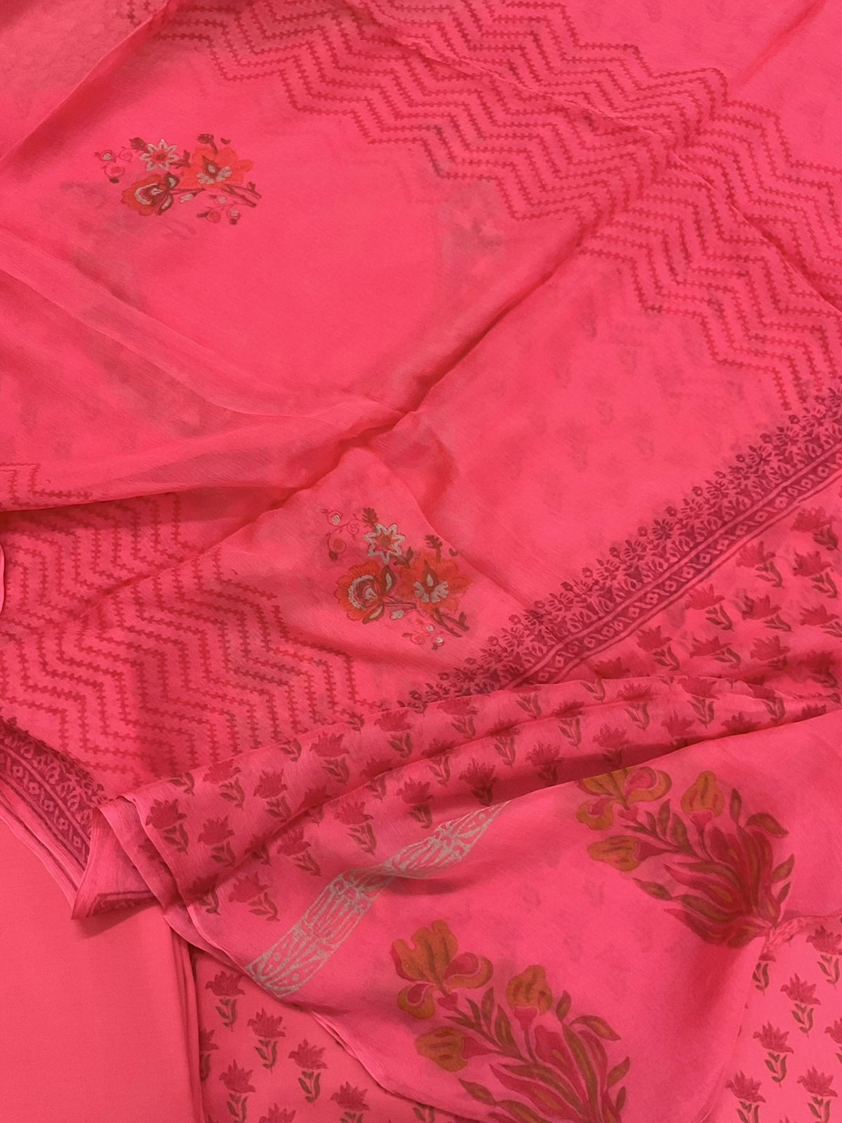 Soft Lizzie Bizzie Cotton Block Printed Embroidered Suit - Peach