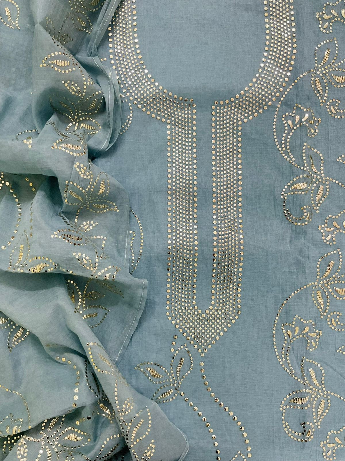 Pure Chanderi Embroidered Suit - Blue