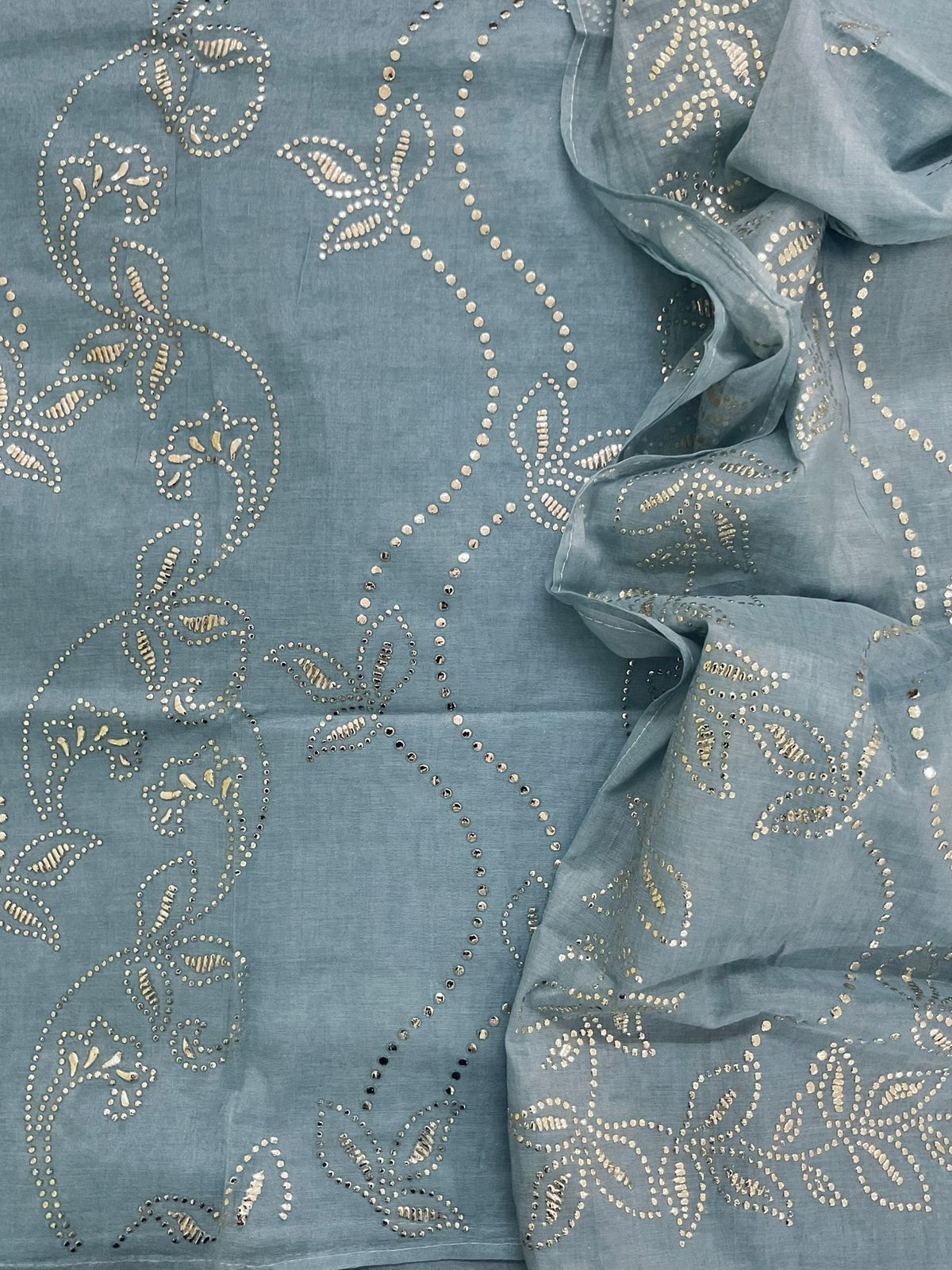 Pure Chanderi Embroidered Suit - Blue