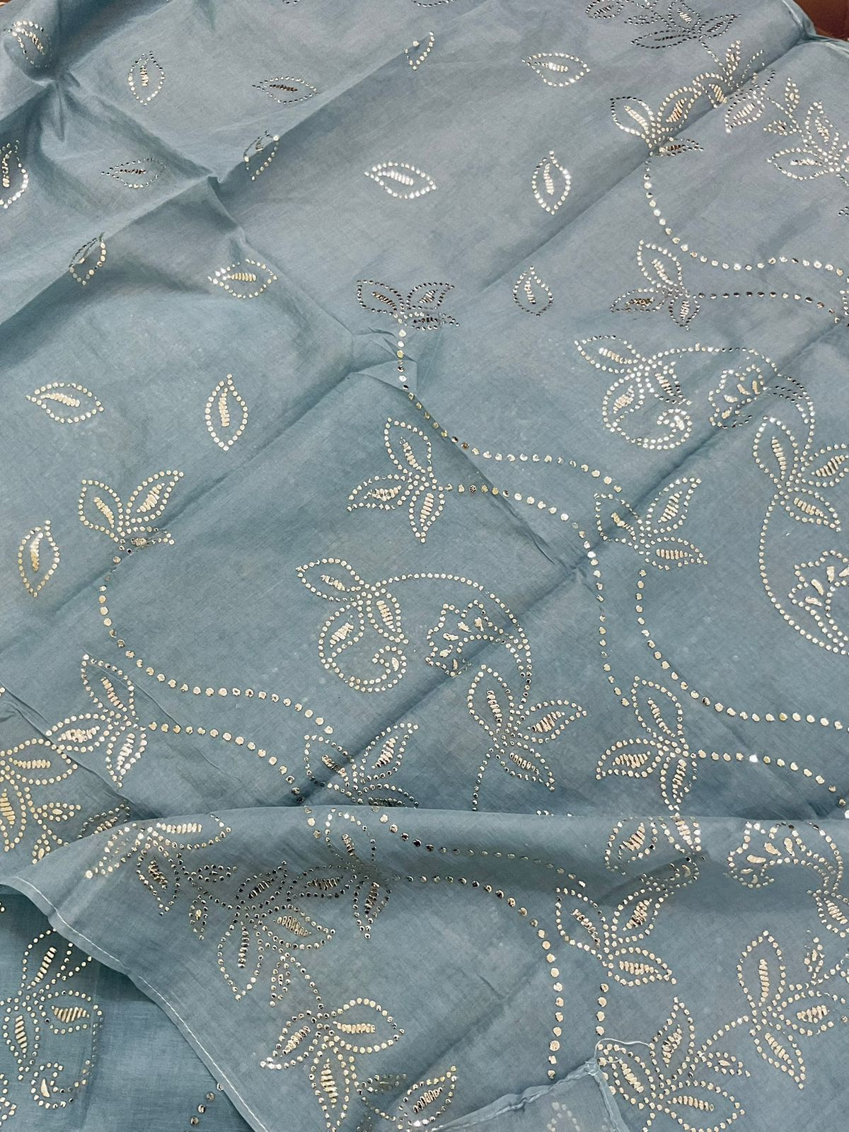 Pure Chanderi Embroidered Suit - Blue