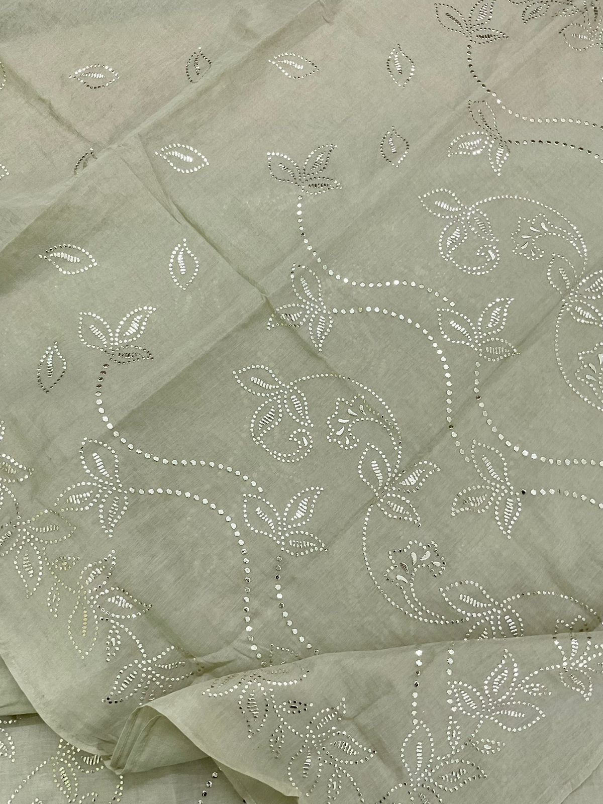 Pure Chanderi Embroidered Suit - Greenish Beige