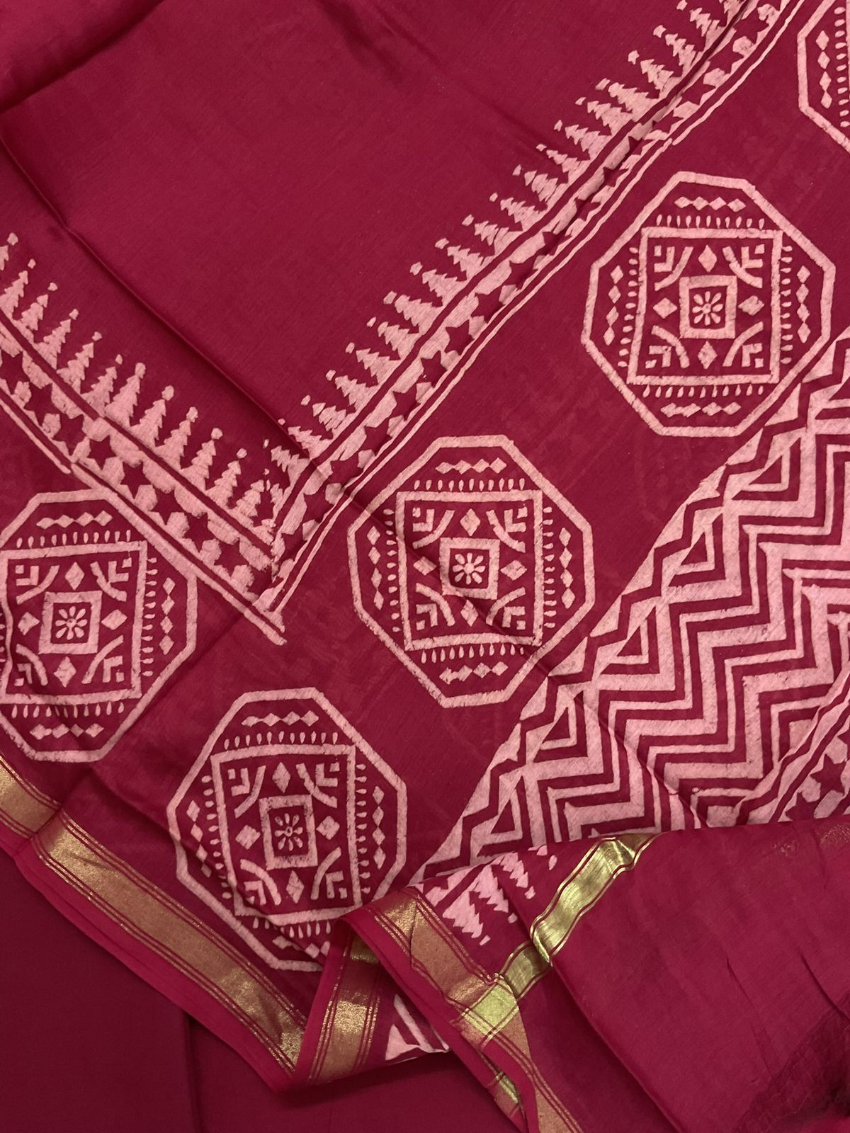 Pure Handloom Cotton Printed Self Weaved Embroidered Suit - Maroon