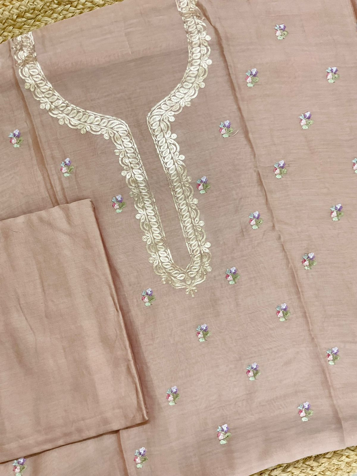 Pure Mul Chanderi Embroidered Suit - Onion Pink