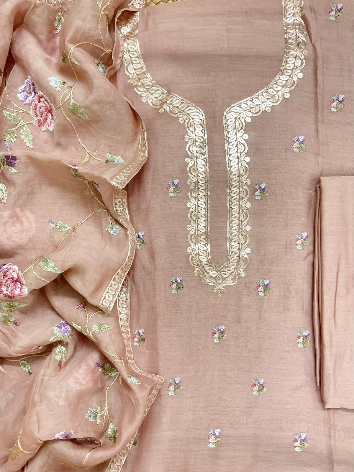 Pure Mul Chanderi Embroidered Suit - Onion Pink