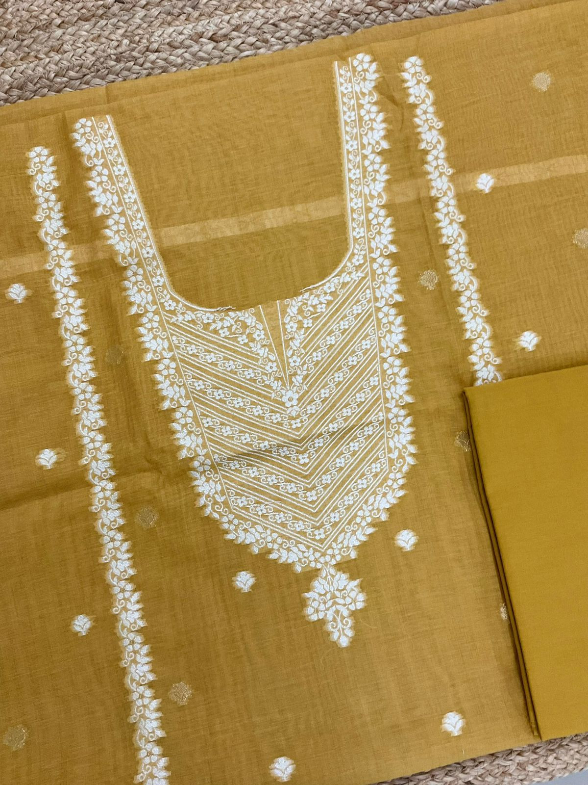 Soft Slub Chanderi Jamdani Weaved Suit - Yellow