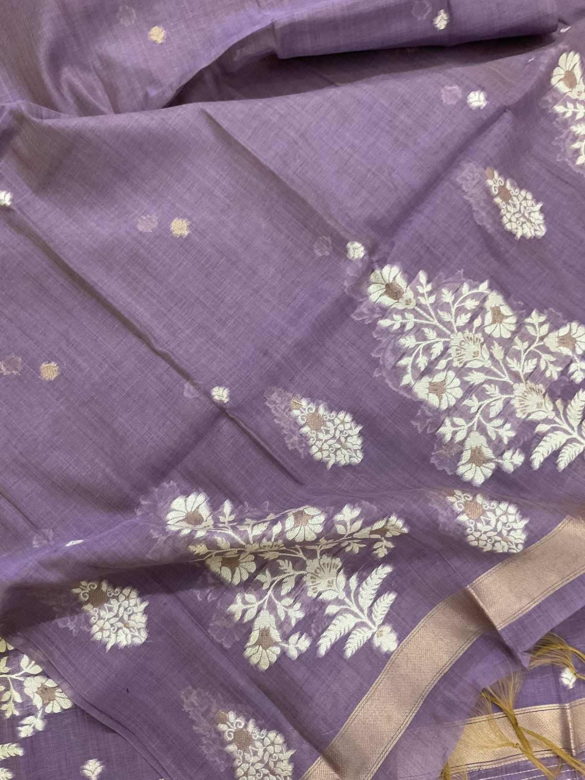 Soft Slub Chanderi Jamdani Weaved Suit - Lavender