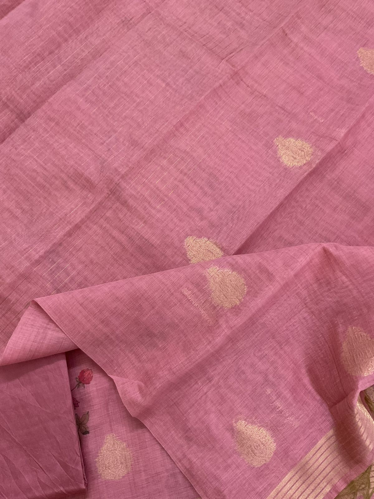 Soft Slub Chanderi Printed Jamdani Weaved Suit - Pink