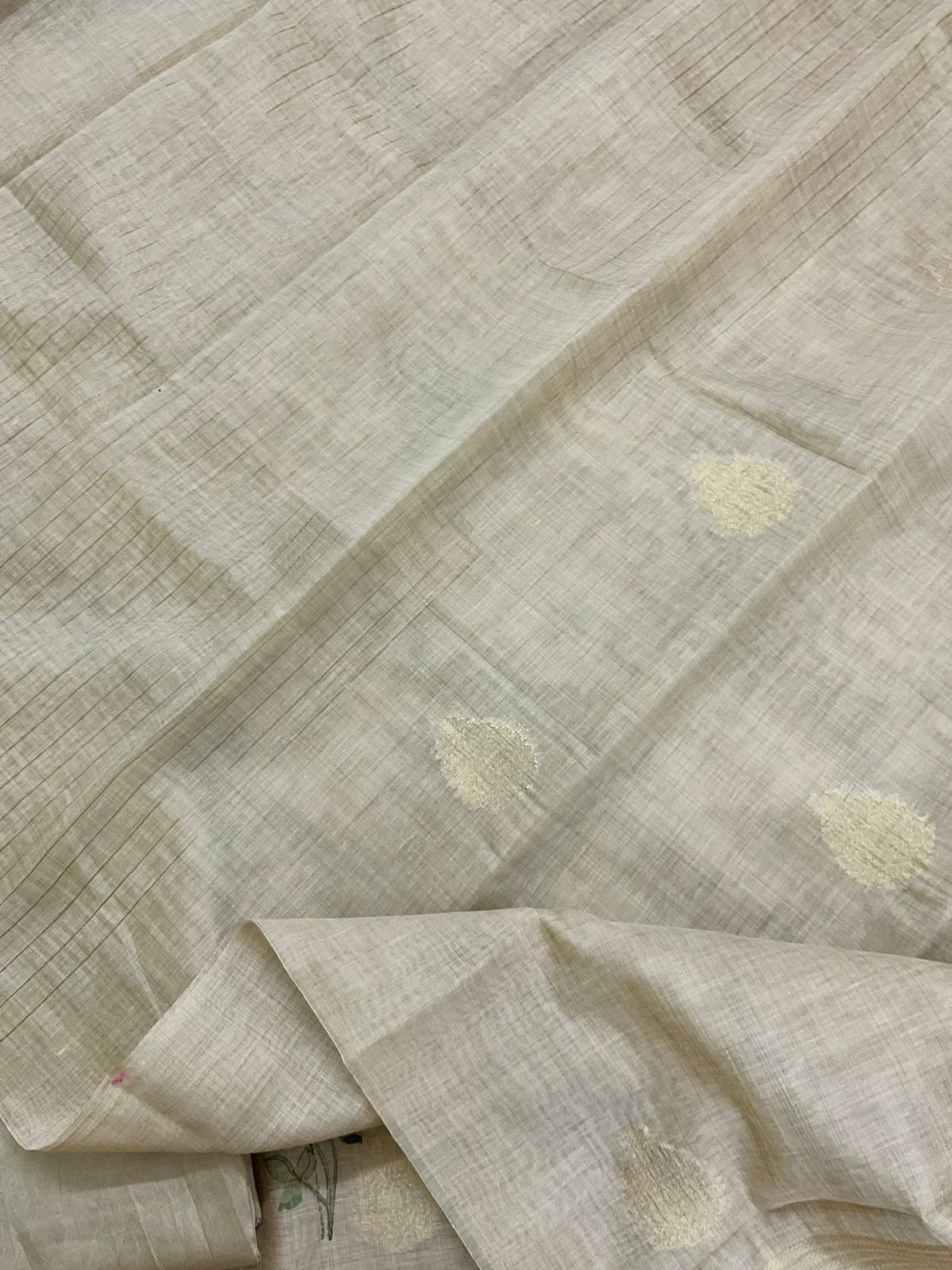 Soft Slub Chanderi Printed Jamdani Weaved Suit - Beige