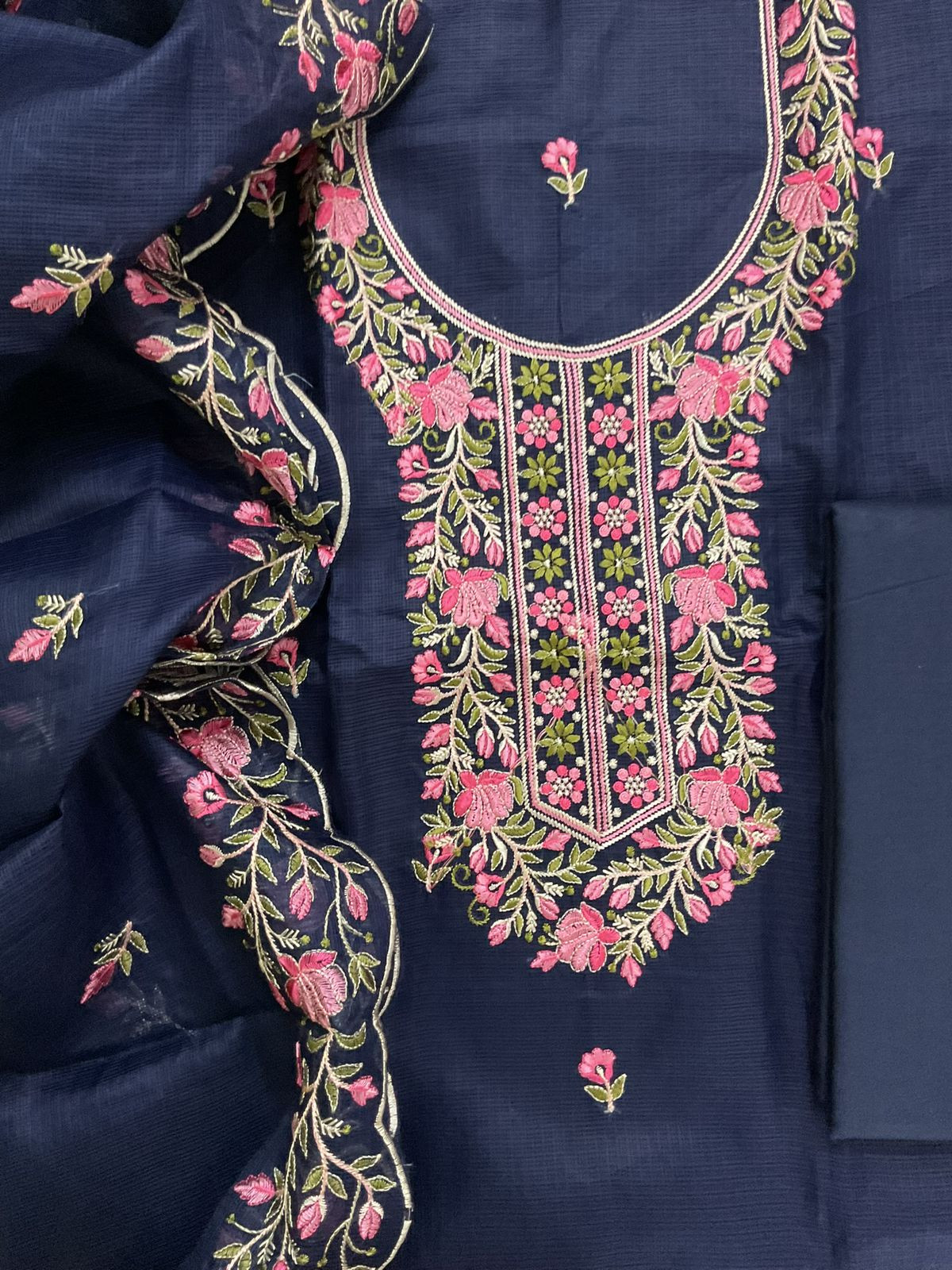 Soft Kota Silk Embroidered Suit - Blue