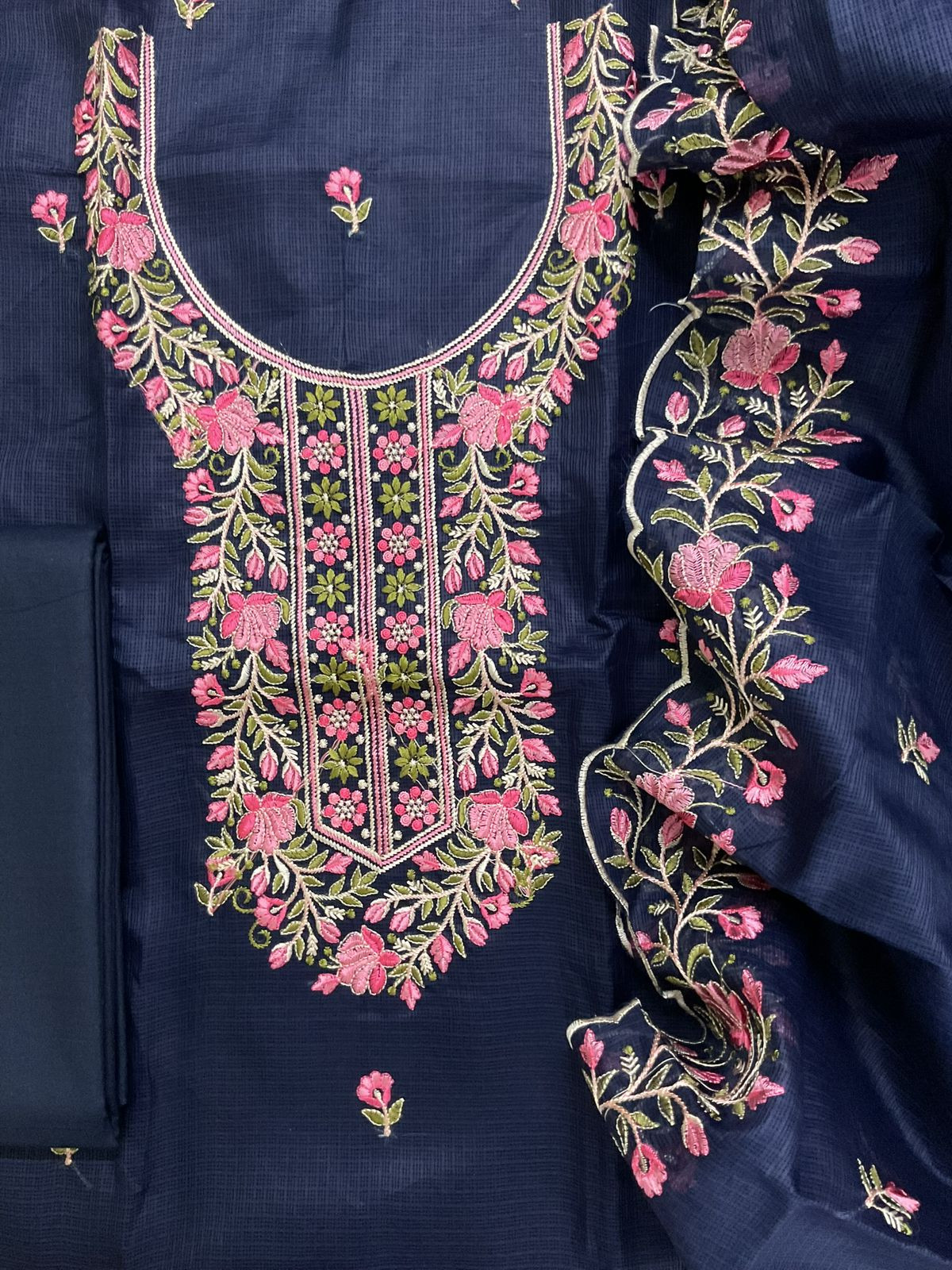 Soft Kota Silk Embroidered Suit - Blue