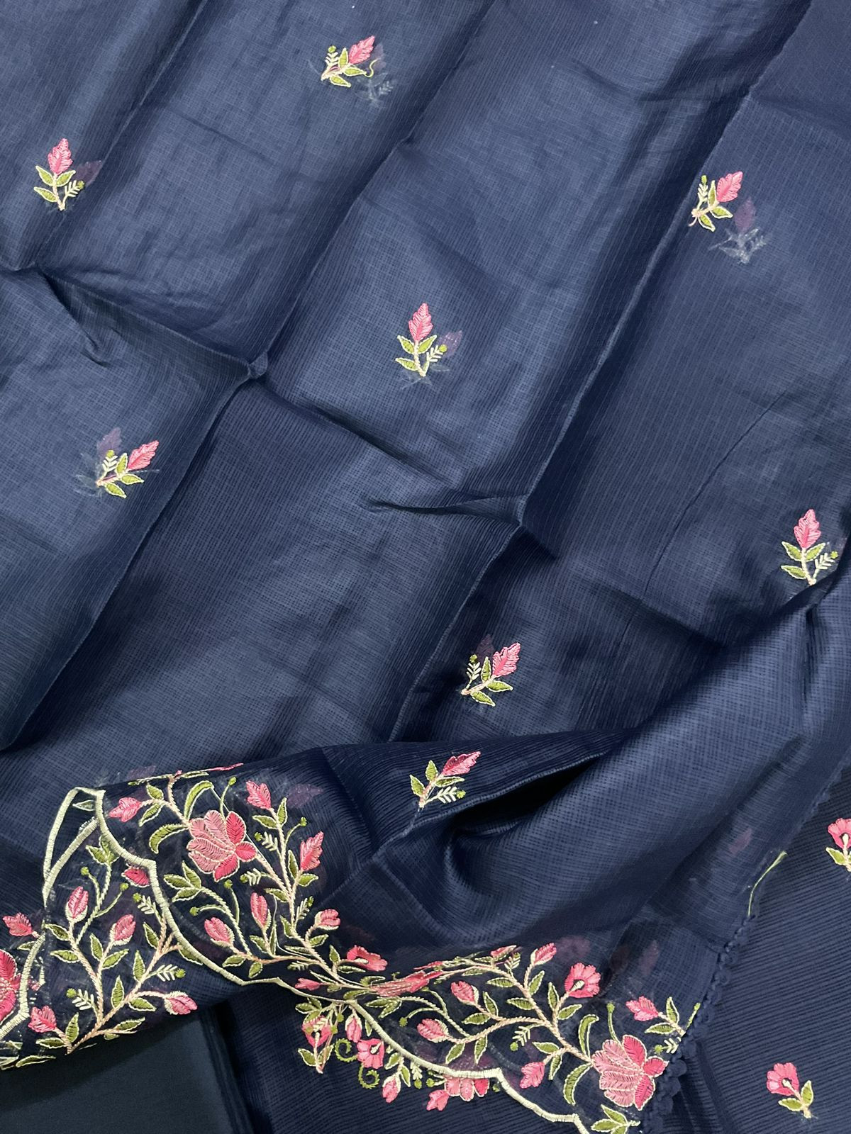 Soft Kota Silk Embroidered Suit - Blue