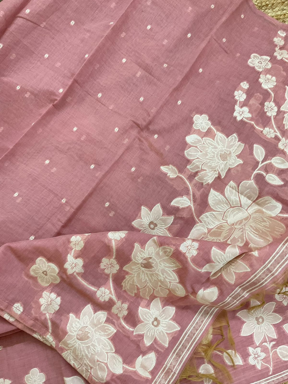 Soft Slub Chanderi Jamdani Weaved Suit - Pink