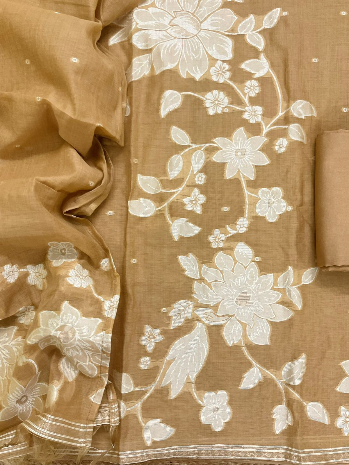 Soft Slub Chanderi Jamdani Weaved Suit - Mustard