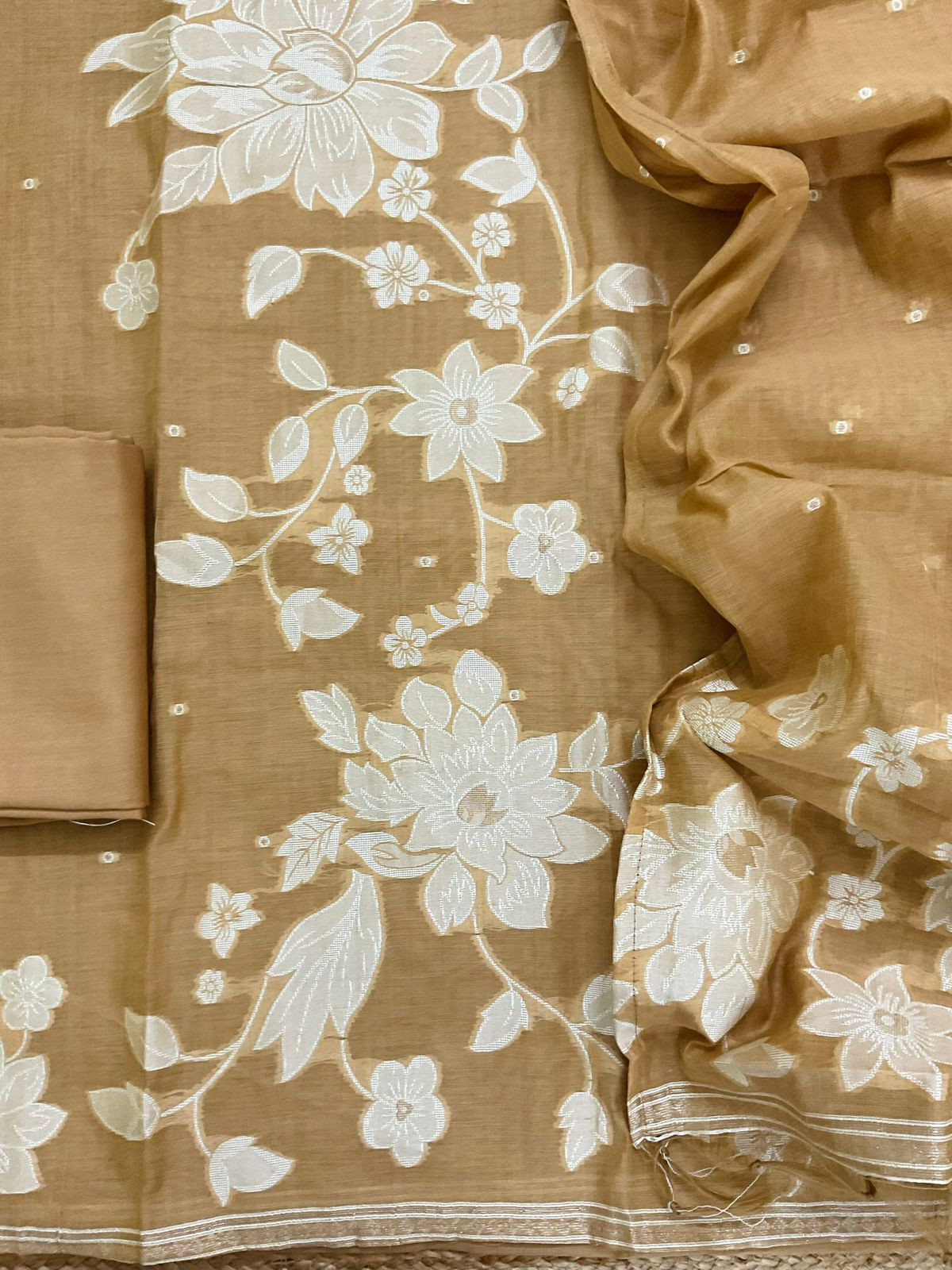 Soft Slub Chanderi Jamdani Weaved Suit - Mustard