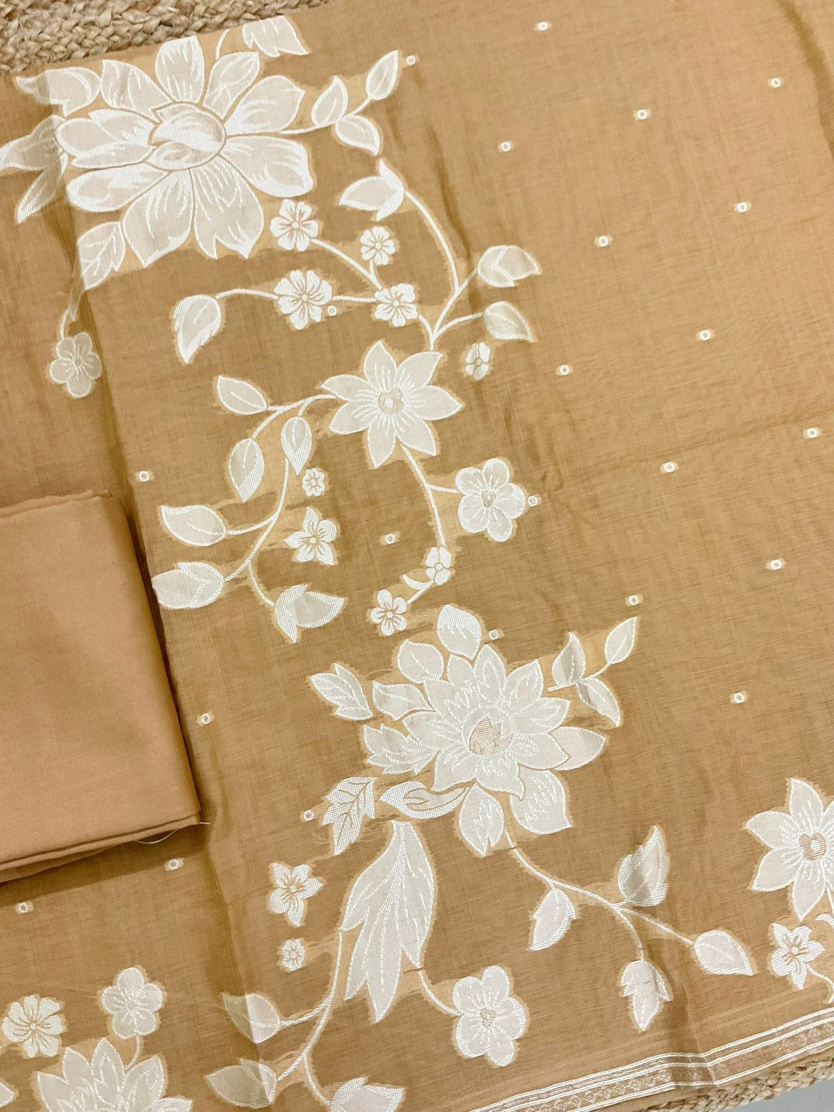 Soft Slub Chanderi Jamdani Weaved Suit - Mustard