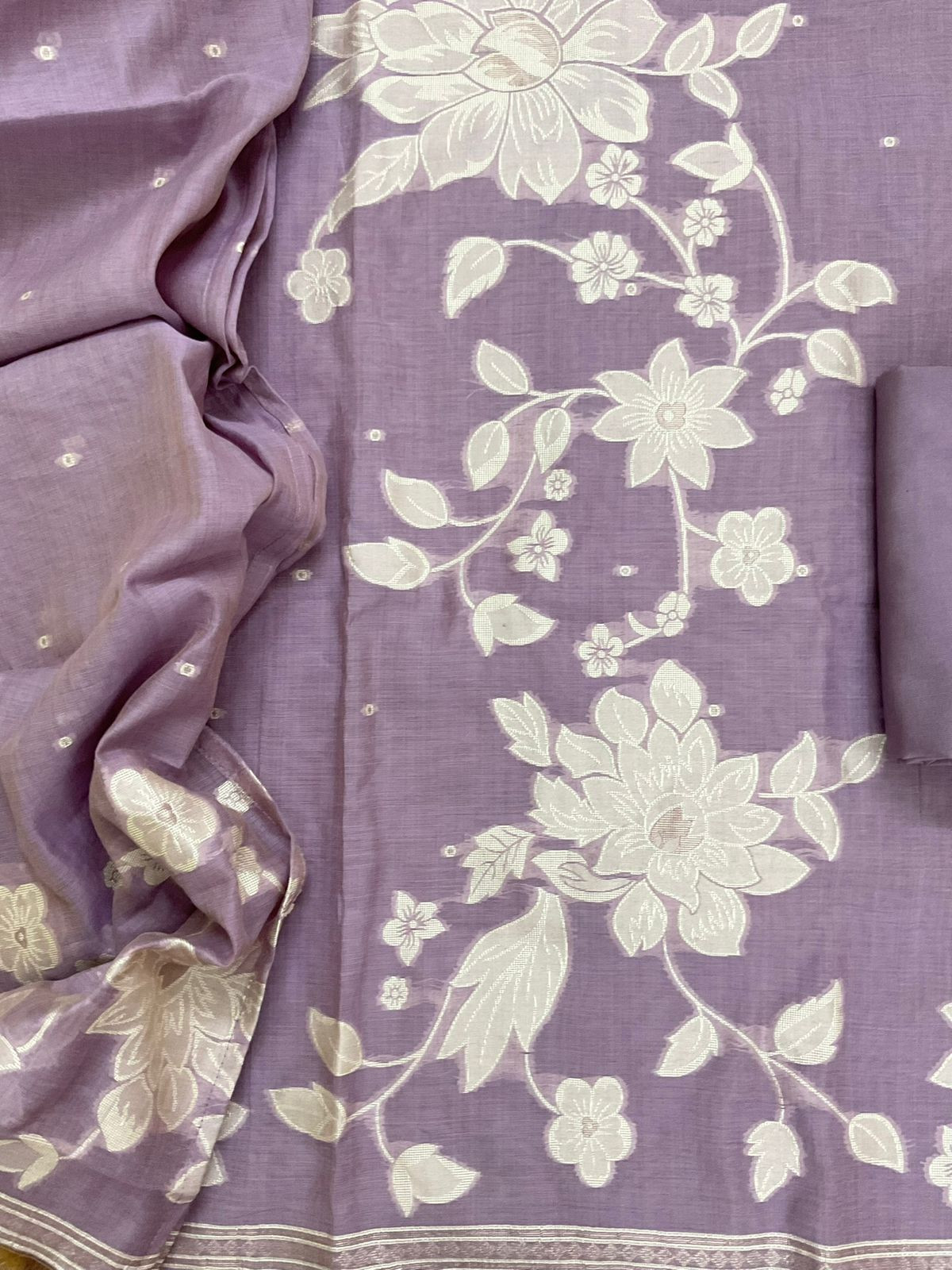 Soft Slub Chanderi Jamdani Weaved Suit - Lavender