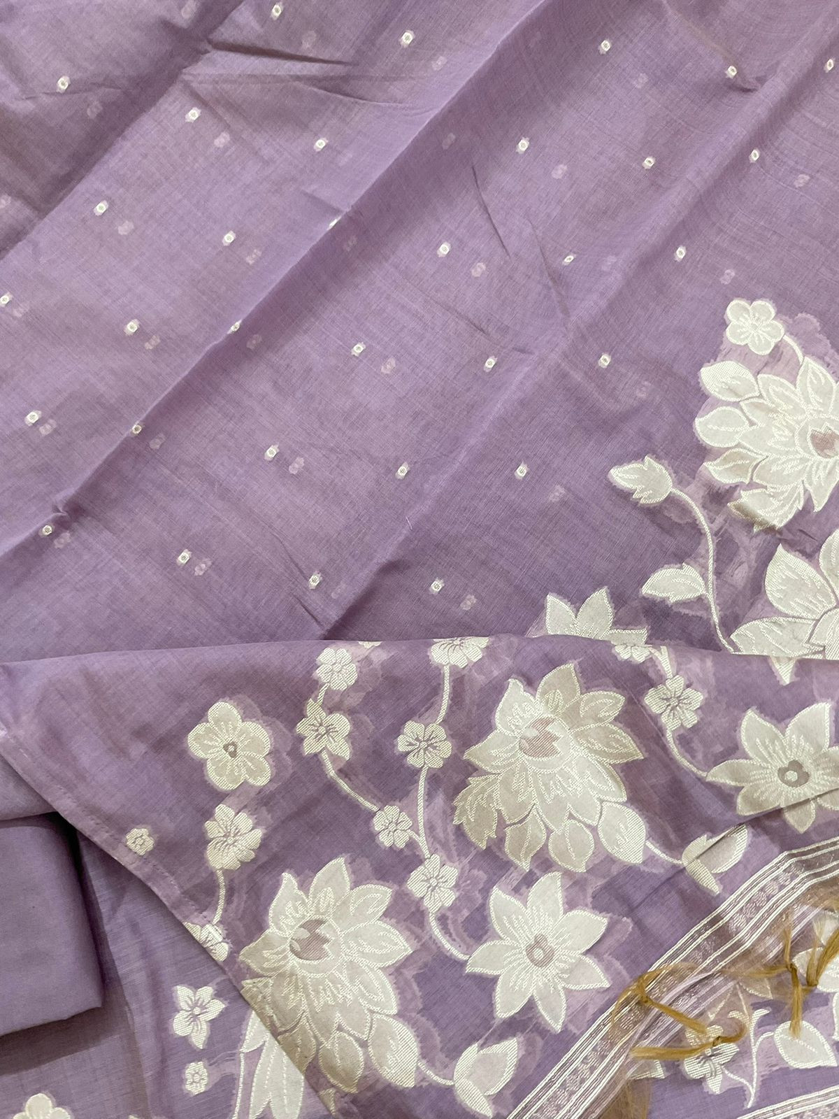 Soft Slub Chanderi Jamdani Weaved Suit - Lavender