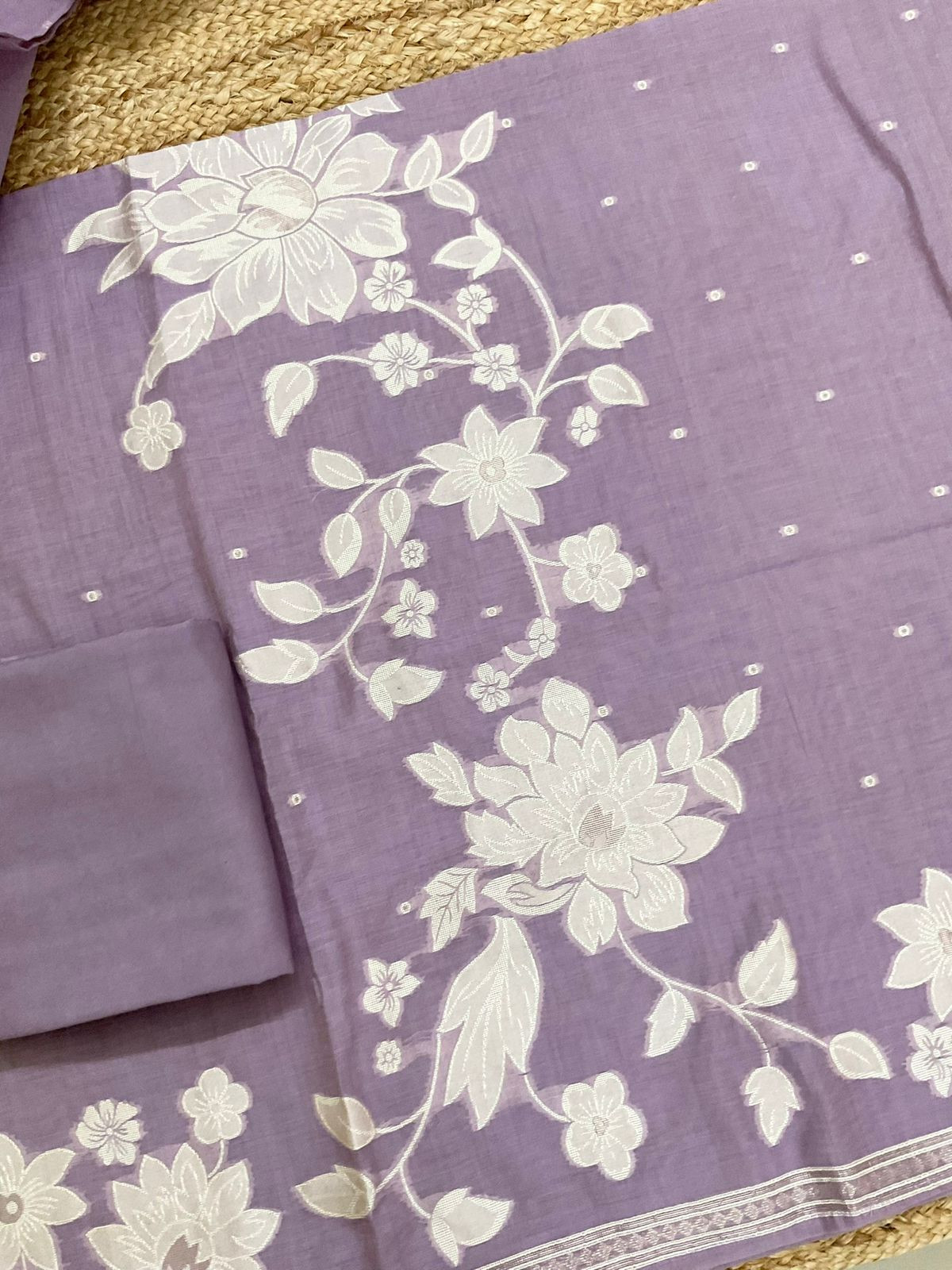 Soft Slub Chanderi Jamdani Weaved Suit - Lavender