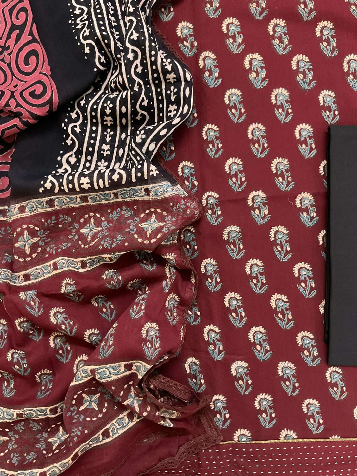 Pure Cotton Printed Suit - Maroon