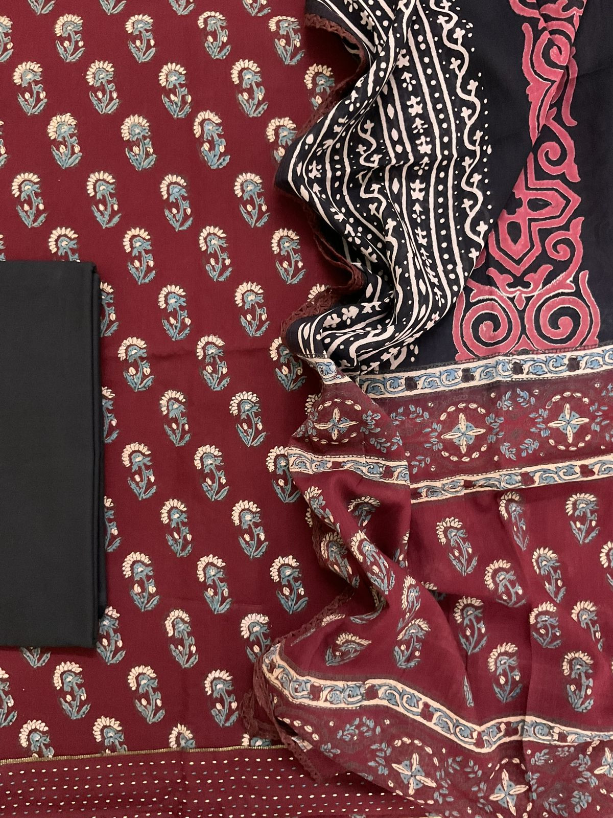 Pure Cotton Printed Suit - Maroon