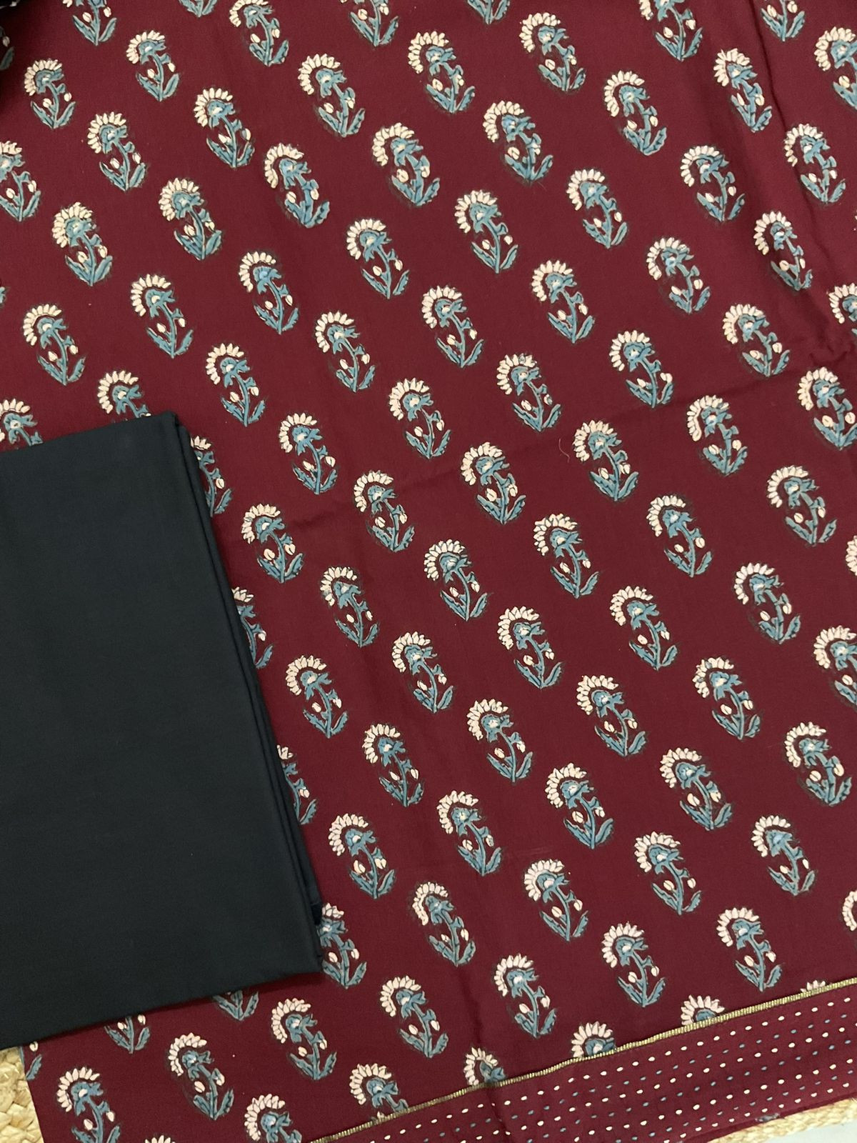 Pure Cotton Printed Suit - Maroon