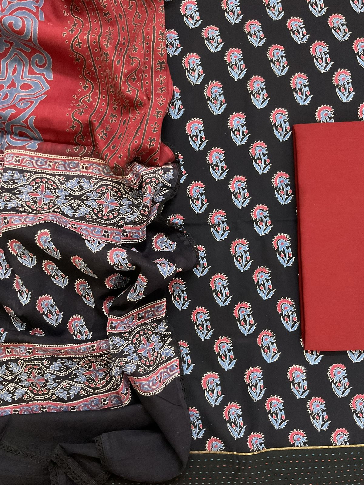 Pure Cotton Printed Suit - Black