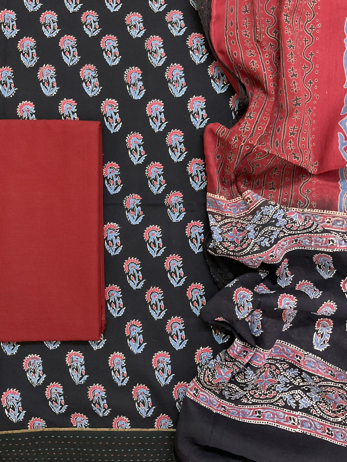 Pure Cotton Printed Suit - Black