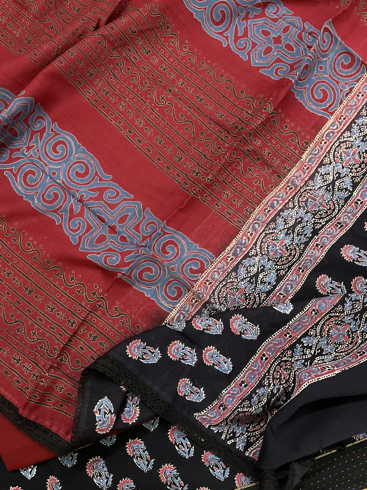 Pure Cotton Printed Suit - Black