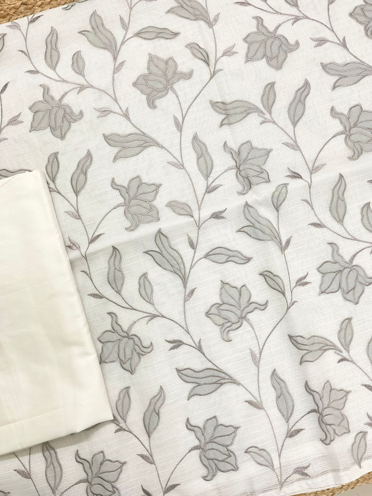 Soft Kota Silk Embroidered Suit - Off White