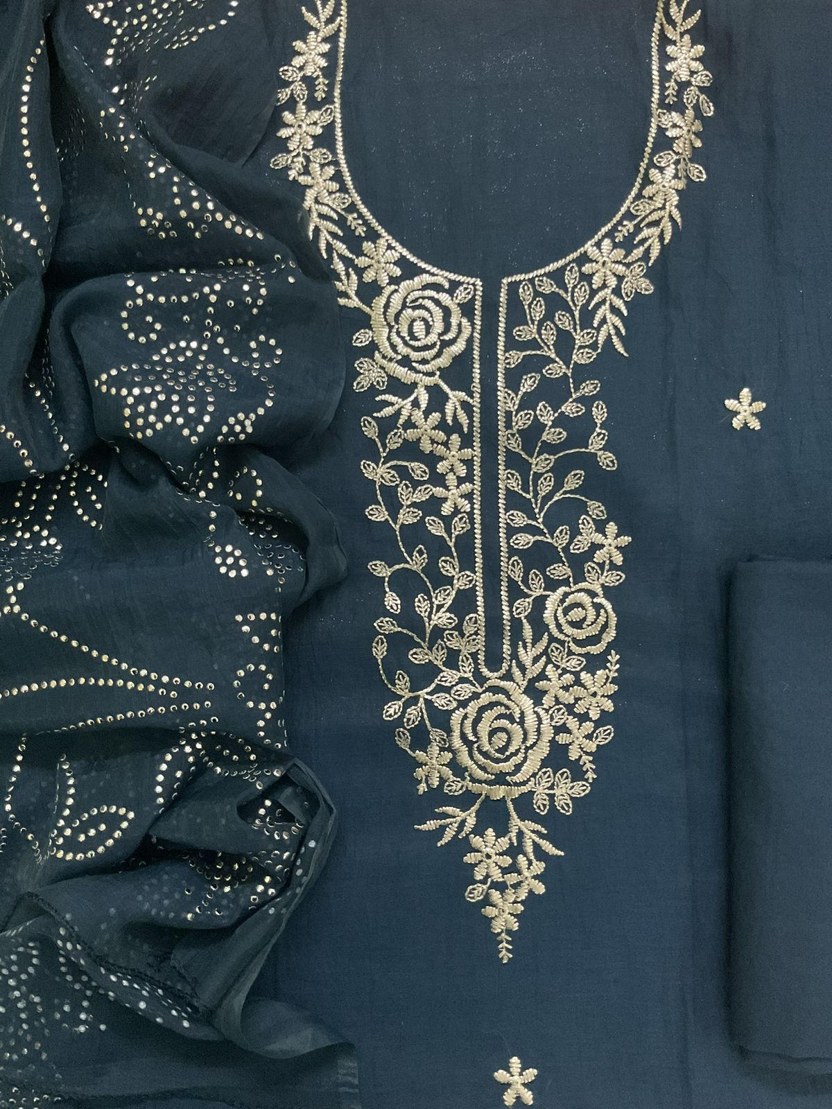 Soft Chanderi Embroidered Suit - Blue