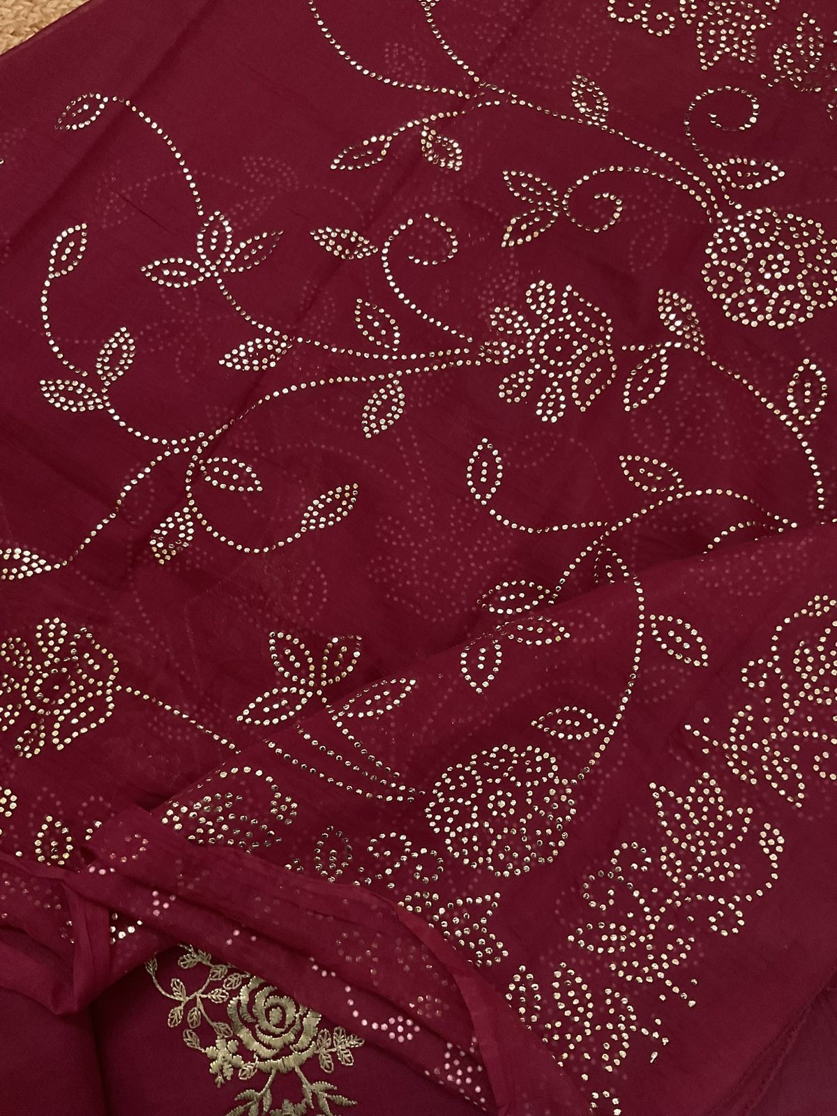 Soft Chanderi Embroidered Suit - Maroon